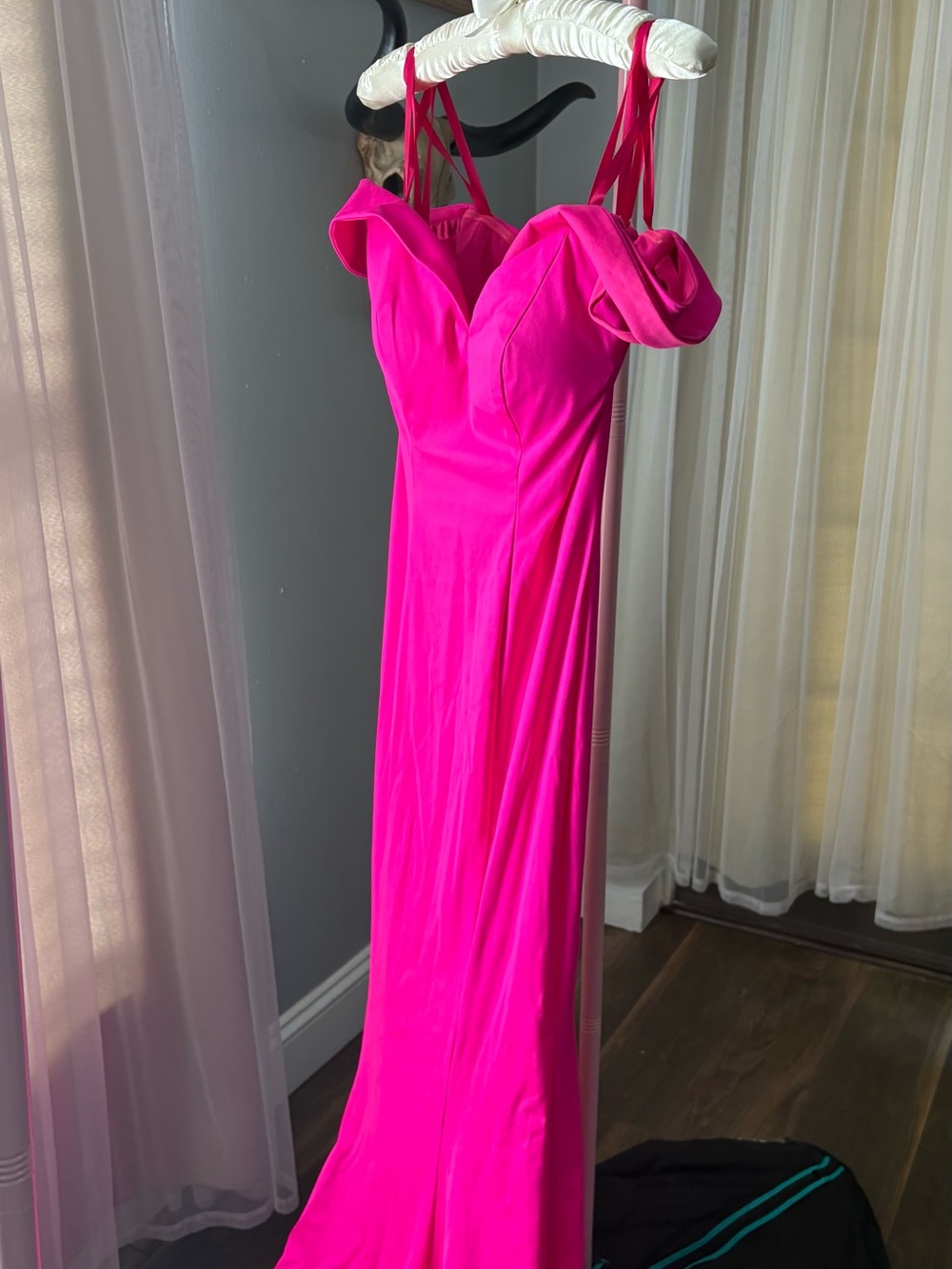 Hot Pink Off-Shoulder Evening Gown